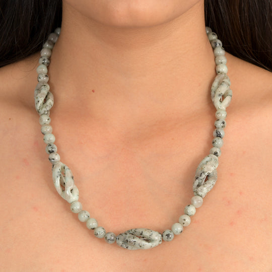 EVER TRUE Sesam-Jaspis Halskette ca. 50 cm Nickelfreies Messing Platiniert ca. 270.00 ct