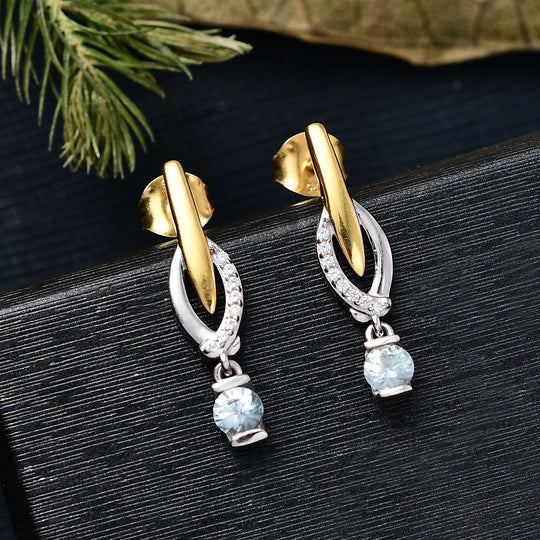 D'Joy Blauer Zirkon, Weißer Zirkon Ohrringe 925 Silber platiniert und vergoldet ca. 0.83 ct