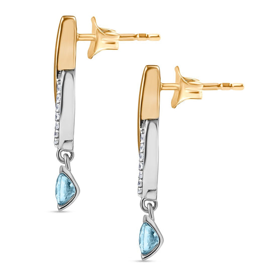 D'Joy Blauer Zirkon, Weißer Zirkon Ohrringe 925 Silber platiniert und vergoldet ca. 0.83 ct