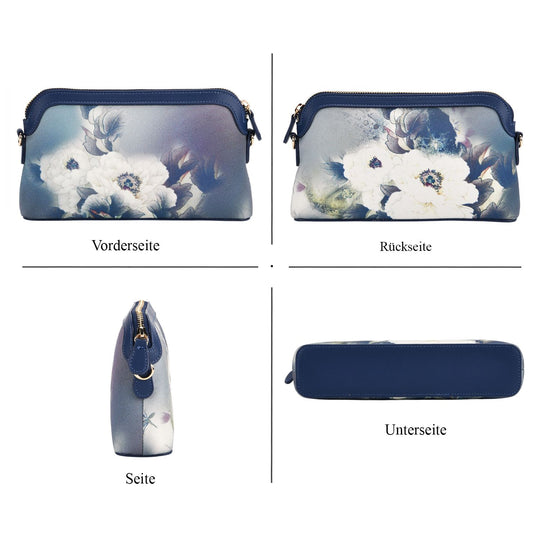 LA MAREY Signature - Seiden-Brokat-Crossbody-Bag, 24x6x14 cm, Blau Weiß