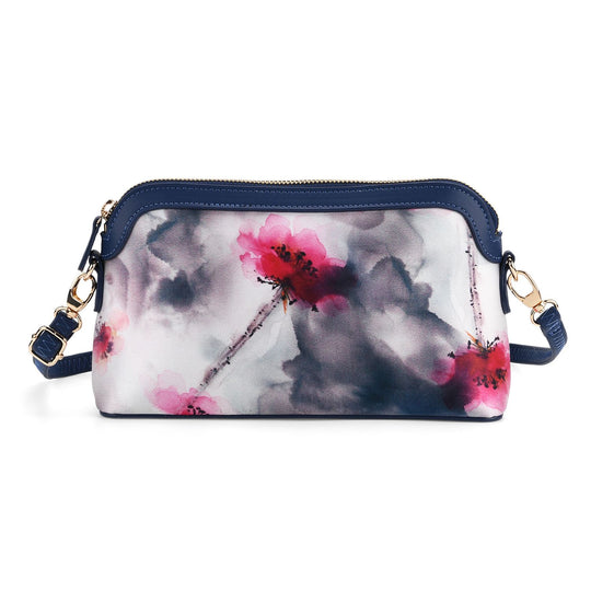 LA MAREY Signature - Seiden-Brokat-Crossbody-Bag, 24x6x14 cm, Blau Weiß