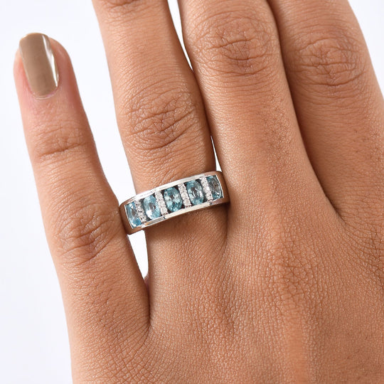D'Joy AA Blauer Zirkon, Weißer Zirkon Ring 925 Silber rhodiniert (Größe 20.00) ca. 2,06 ct