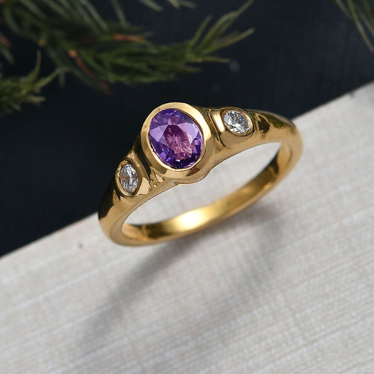 AAA Natürlicher Farbwechsel Saphir, Lab Grown Diamant Ring 925 Silber 750 Gelbgold Vermeil (Größe 20.00) ca. 1,09 ct