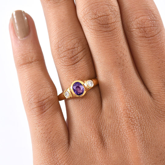 AAA Natürlicher Farbwechsel Saphir, Lab Grown Diamant Ring 925 Silber 750 Gelbgold Vermeil (Größe 20.00) ca. 1,09 ct