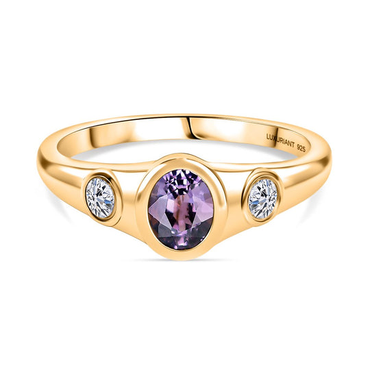 AAA Natürlicher Farbwechsel Saphir, Lab Grown Diamant Ring 925 Silber 750 Gelbgold Vermeil (Größe 20.00) ca. 1,09 ct