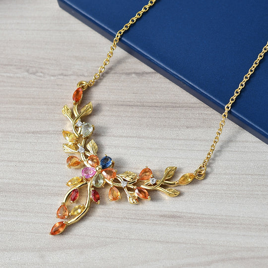 D'Joy AA Rosa Saphir, Mehrfarbig Saphir Halskette ca. 45 cm 925 Silber 750 Gelbgold Vermeil ca. 3,11 ct.