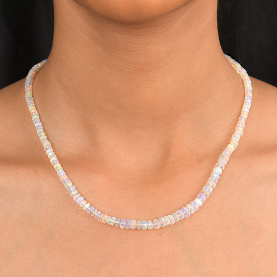 D'Joy AA Natürlicher, äthiopischer Welo Opal Halskette ca. 45 cm 925 Silber rhodiniert ca. 55,00 ct.