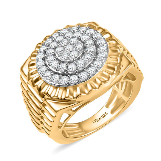 D'Joy Moissanit Ring 925 Silber Rhodiniert und 750 Gelbgold Vermeil (Größe 20.00) ca. 1,47 ct