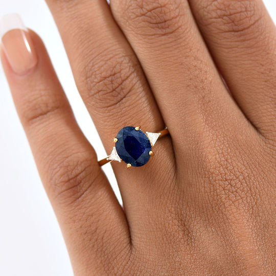 D'Joy Masoala Saphir (Fissure gefüllt), Moissanit Ring 925 Silber 750 Gelb Vergoldet (Größe 19.00) ca. 4,15 ct