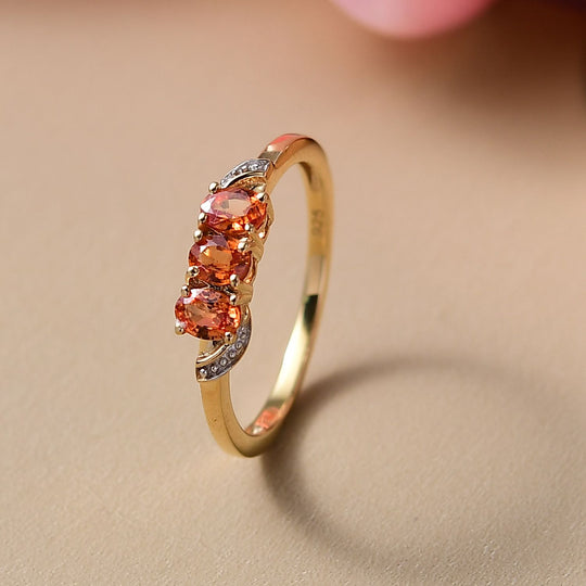 AA Orange Saphir Ring 925 Silber 750 Gelb Vergoldet (Größe 21.00) ca. 0,77 ct