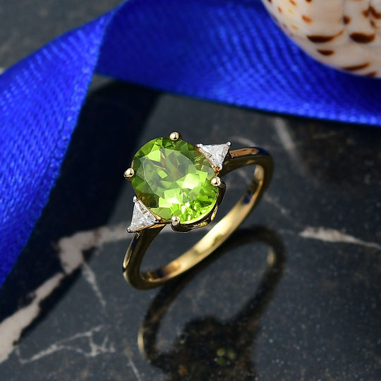 D'Joy Peridot, Moissanit Ring 925 Silber 750 Gelb Vergoldet (Größe 21.00) ca. 2,95 ct