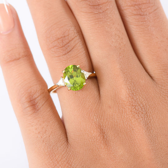 D'Joy Peridot, Moissanit Ring 925 Silber 750 Gelb Vergoldet (Größe 21.00) ca. 2,95 ct