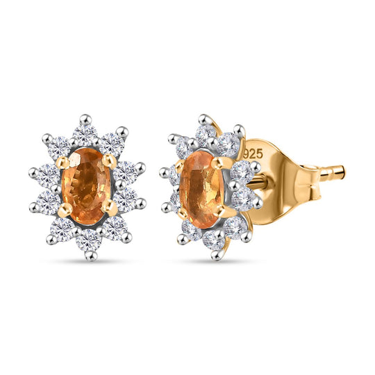 AA Tansanit, Weißer Zirkon Ohrringe 925 Silber 750 Gelb Vergoldet ca. 0.92 ct
