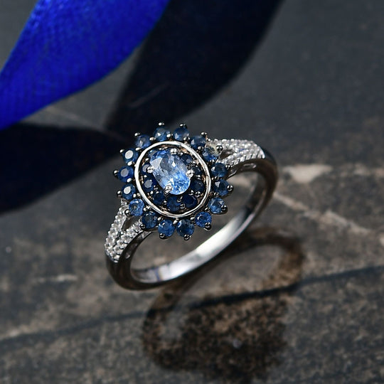 D'Joy AA Ceylon-Saphir Ring 925 Silber rhodiniert (Größe 21.00) ca. 1,23 ct