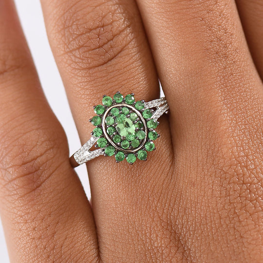 D'Joy AA Tsavorite Granat Ring 925 Silber rhodiniert (Größe 19.00) ca. 1,07 ct