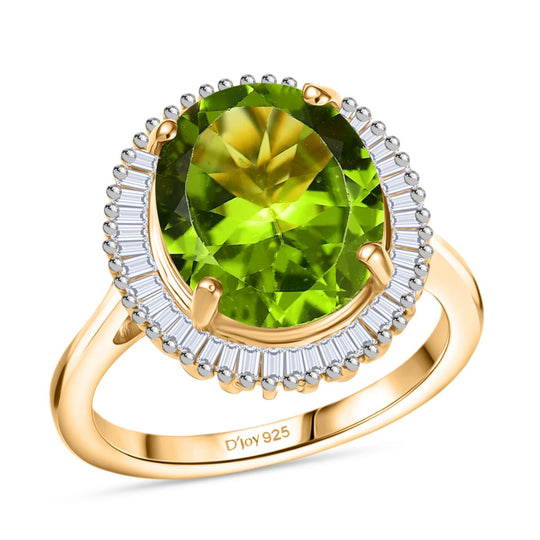 D'Joy AAA Natürlciher Peridot, Weißer Diamant Ring, 925 Silber 750 Gelbgold Vermeil (Größe 21.00) ca. 5.43 ct