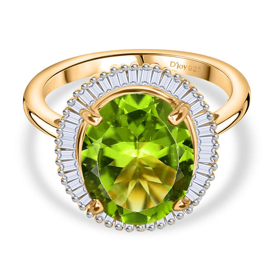 D'Joy AAA Natürlciher Peridot, Weißer Diamant Ring, 925 Silber 750 Gelbgold Vermeil (Größe 21.00) ca. 5.43 ct