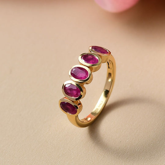 D'Joy Afrikanischer Rubin (Fissure gefüllt) Ring 925 Silber 750 Gelb Vergoldet (Größe 20.00) ca. 1,69 ct