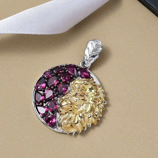 D'Joy Natürlicher Rhodolith Granat Anhänger 925 Silber Rhodiniert und 750 Gelbgold Vermeil ca. 5.49 ct
