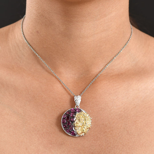 D'Joy Natürlicher Rhodolith Granat Anhänger 925 Silber Rhodiniert und 750 Gelbgold Vermeil ca. 5.49 ct