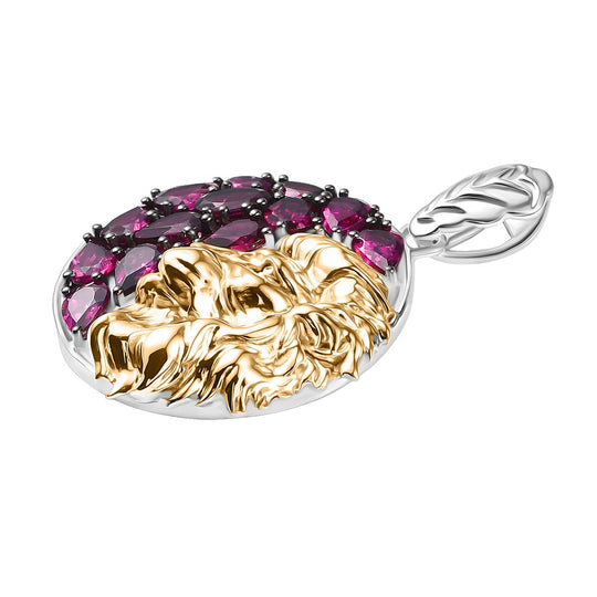 D'Joy Natürlicher Rhodolith Granat Anhänger 925 Silber Rhodiniert und 750 Gelbgold Vermeil ca. 5.49 ct