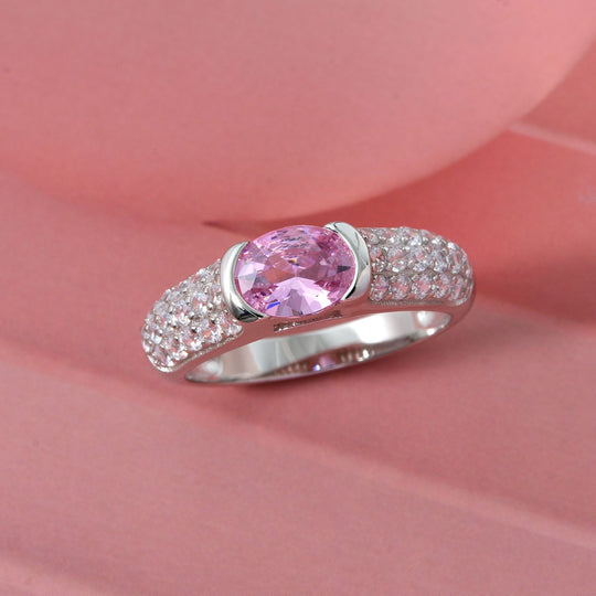 LUSTRO STELLA - Rosa Saphir-farbener Zirkonia, Weißer Zirkonia Ring 925 Silber rhodiniert (Größe 20.00)