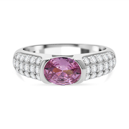 LUSTRO STELLA - Rosa Saphir-farbener Zirkonia, Weißer Zirkonia Ring 925 Silber rhodiniert (Größe 20.00)