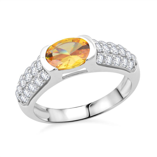 LUSTRO STELLA - Gelber Saphir-farbener Zirkonia, Weißer Zirkonia Ring 925 Silber rhodiniert (Größe 20.00)