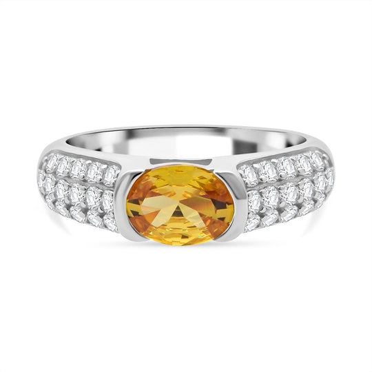 LUSTRO STELLA - Gelber Saphir-farbener Zirkonia, Weißer Zirkonia Ring 925 Silber rhodiniert (Größe 20.00)