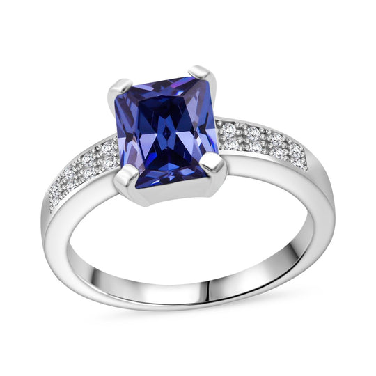 Lustro Stella Blauer Saphir-Farbener Zirkonia, Weißer Zirkonia Ring 925 Silber rhodiniert (Größe 21.00)