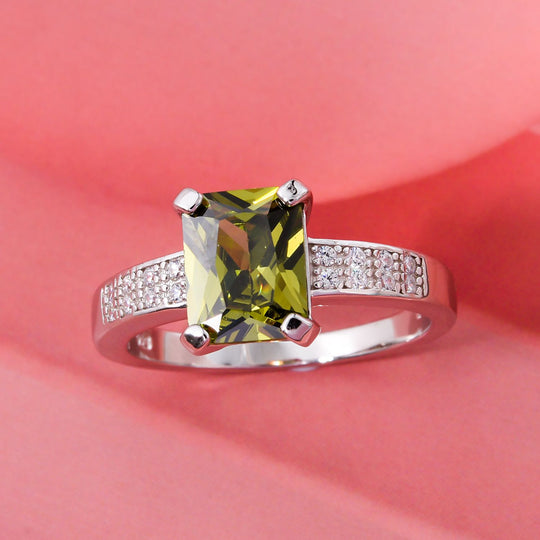 Lustro Stella Grüner Saphir-Farbener Zirkonia, Weißer Zirkonia Ring 925 Silber rhodiniert (Größe 18.00)