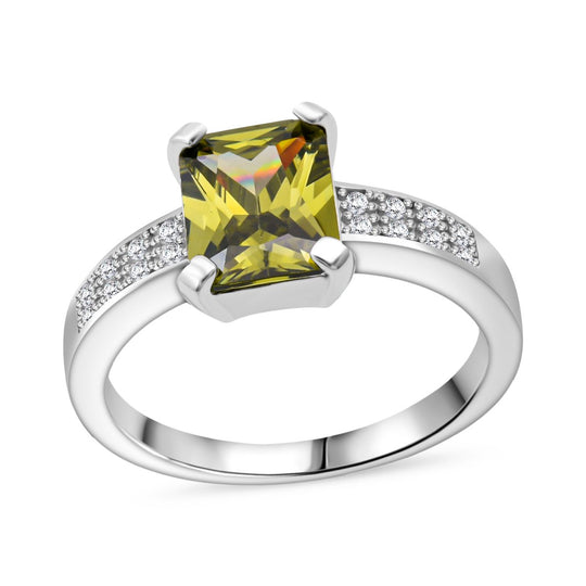 Lustro Stella Grüner Saphir-Farbener Zirkonia, Weißer Zirkonia Ring 925 Silber rhodiniert (Größe 18.00)