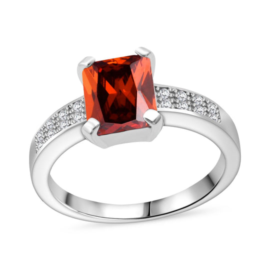 Lustro Stella Roter Saphir-Farbener Zirkonia, Weißer Zirkonia Ring 925 Silber rhodiniert (Größe 21.00)