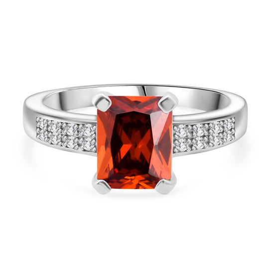 Lustro Stella Roter Saphir-Farbener Zirkonia, Weißer Zirkonia Ring 925 Silber rhodiniert (Größe 21.00)