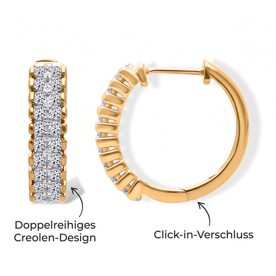 LUXURIANT SGL zertifizierte VS-EF Labor Diamant Ohrringe, 925 Silber 750 Gelbgold Vermeil - 1 ct.