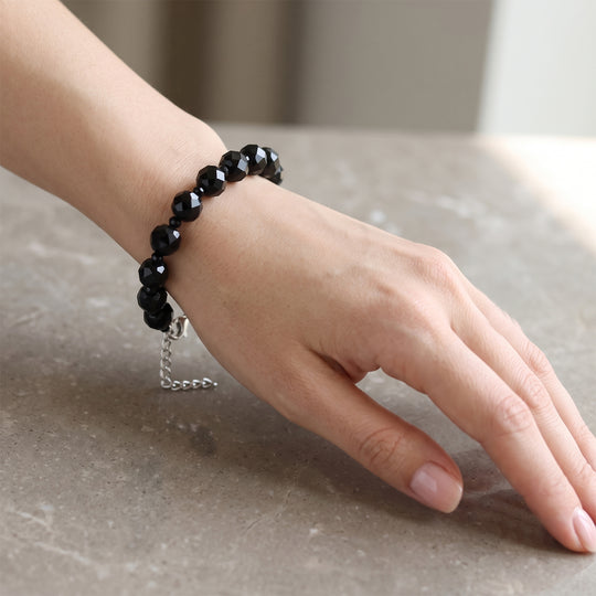 Natürlicher Vulkanachat, Schwarzer Spinell Armband ca. 19 cm 316L Edelstahl ca. 90.00 ct