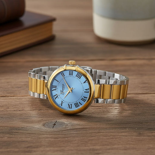 GENOA - Uhr mit Automatikwerk Dandong und Zifferblatt in Rosérosa, luxuriöses Design, bicolor