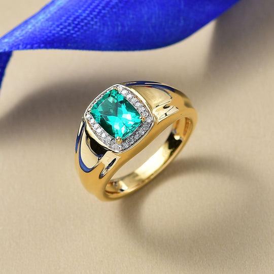 AAA Lab Grown Kolumbianischer Smaragd, Lab Grown Diamant Ring 925 Silber 750 Gelbgold Vermeil (Größe 20.00) ca. 1.41 ct
