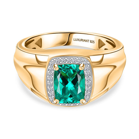 AAA Lab Grown Kolumbianischer Smaragd, Lab Grown Diamant Ring 925 Silber 750 Gelbgold Vermeil (Größe 20.00) ca. 1.41 ct