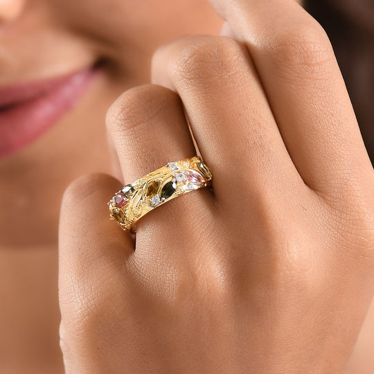 GP Italienische Garten - AA Mehrfarbiger-Turmalin Ring 925 Silber 750 Gelbgold Vermeil (Größe 18.00) ca. 1.30 ct