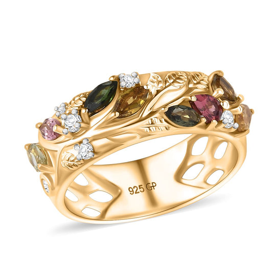 GP Italienische Garten - AA Mehrfarbiger-Turmalin Ring 925 Silber 750 Gelbgold Vermeil (Größe 18.00) ca. 1.30 ct
