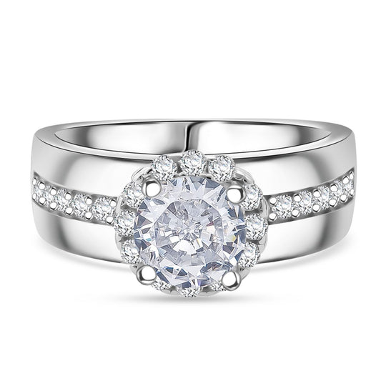 LUSTRO STELLA - Weißer Zirkonia Ring 925 Silber rhodiniert (Größe 18.00)