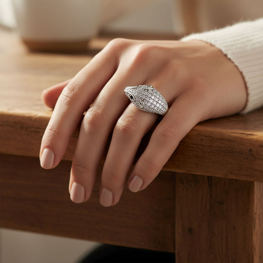 Lustro Stella Schwarzer Zirkonia, Weißer Zirkonia Panther Ring 925 Silber rhodiniert (Größe 18.00)