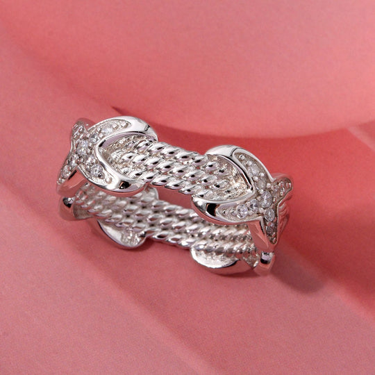 Lustro Stella Weißer Zirkonia Ring 925 Silber XO Band rhodiniert (Größe 21.00)