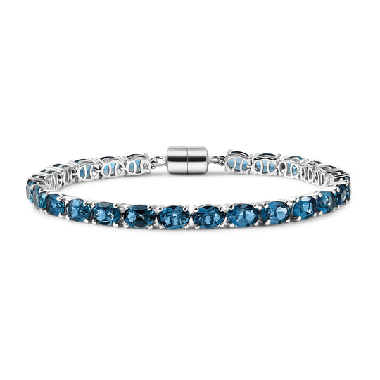 EXKLUSIVES ANGEBOT London Blau Topas Armband ca. 19 cm 925 Silber rhodiniert ca. 22.63 ct