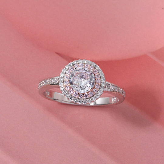 LUSTRO STELLA - Weißer Zirkonia, Rosa Zirkonia Ring 925 Silber rhodiniert (Größe 18.00)