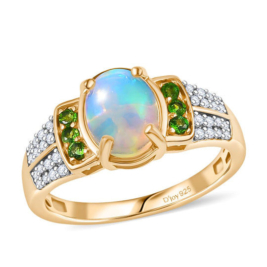 D'Joy AA Natürlicher, äthiopischer Welo Opal, Natürlicher Chromdiopsid Ring 925 Silber vergoldet (Größe 20.00) ca. 1.71 ct