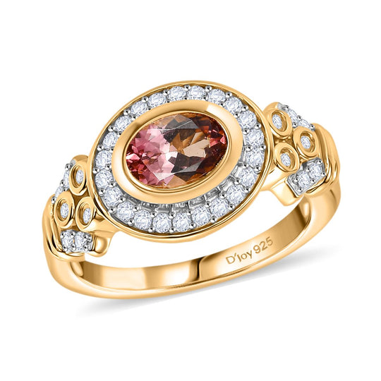 MÜNCHEN CLOSE OUT - D'Joy AA Cruzeiro Blush Turmalin, Moissanit Ring 925 Silber 750 Gelbgold Vermeil (Größe 17.00) ca. 1.15 ct