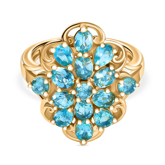 D'Joy Betroka Blauer Apatit Ring 925 Silber 750 Gelb Vergoldet (Größe 19.00) ca. 2,57 ct