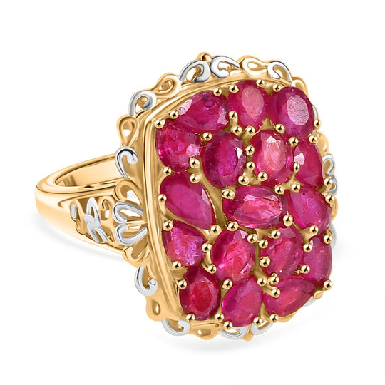 Niassa Rubin Ring Nickelfreies Messing platiniert und vergoldet (Größe 19.00) ca. 4,31 ct